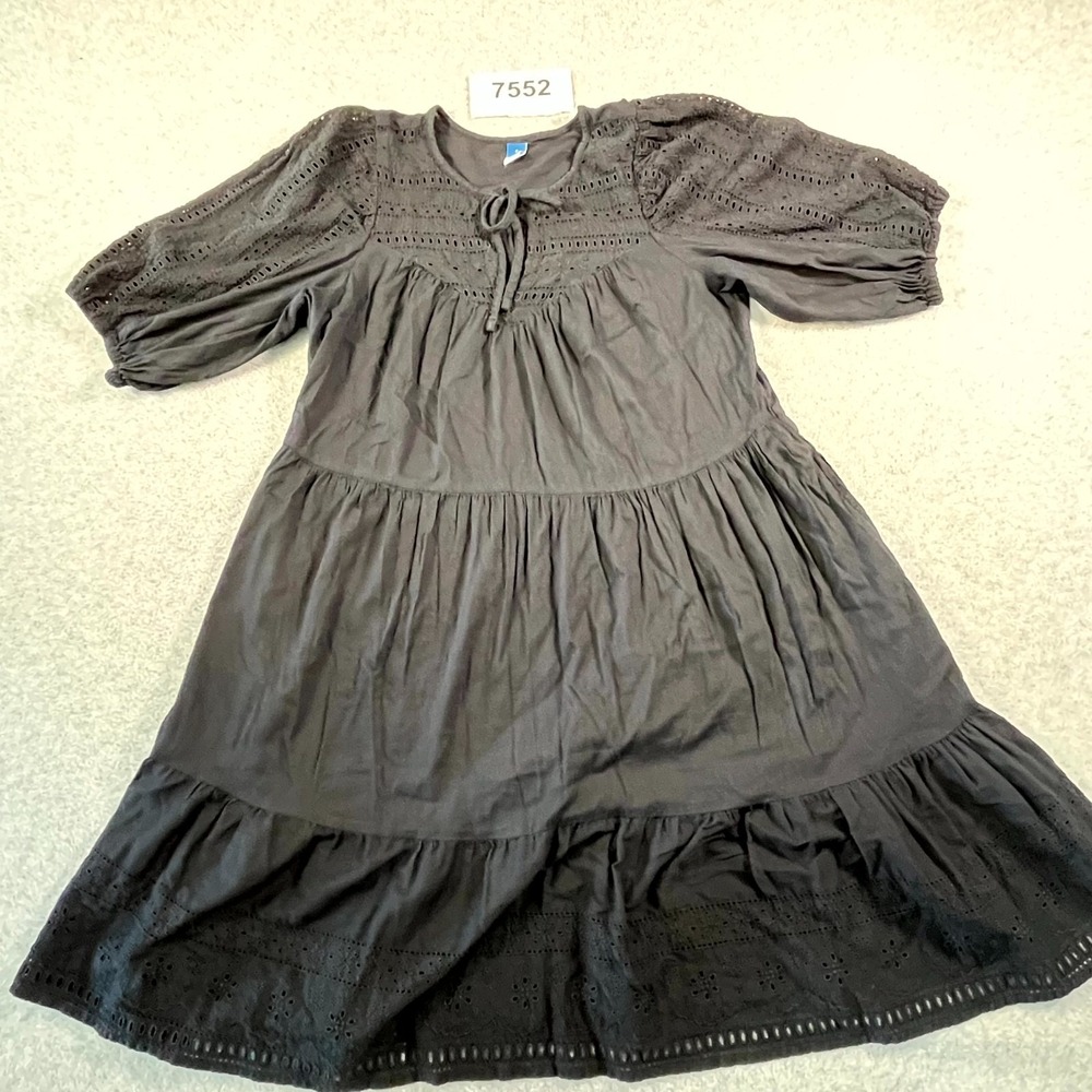 Old Navy Tiered A Line Dress Womens Small Black Cotton Eyelet Detail Casual